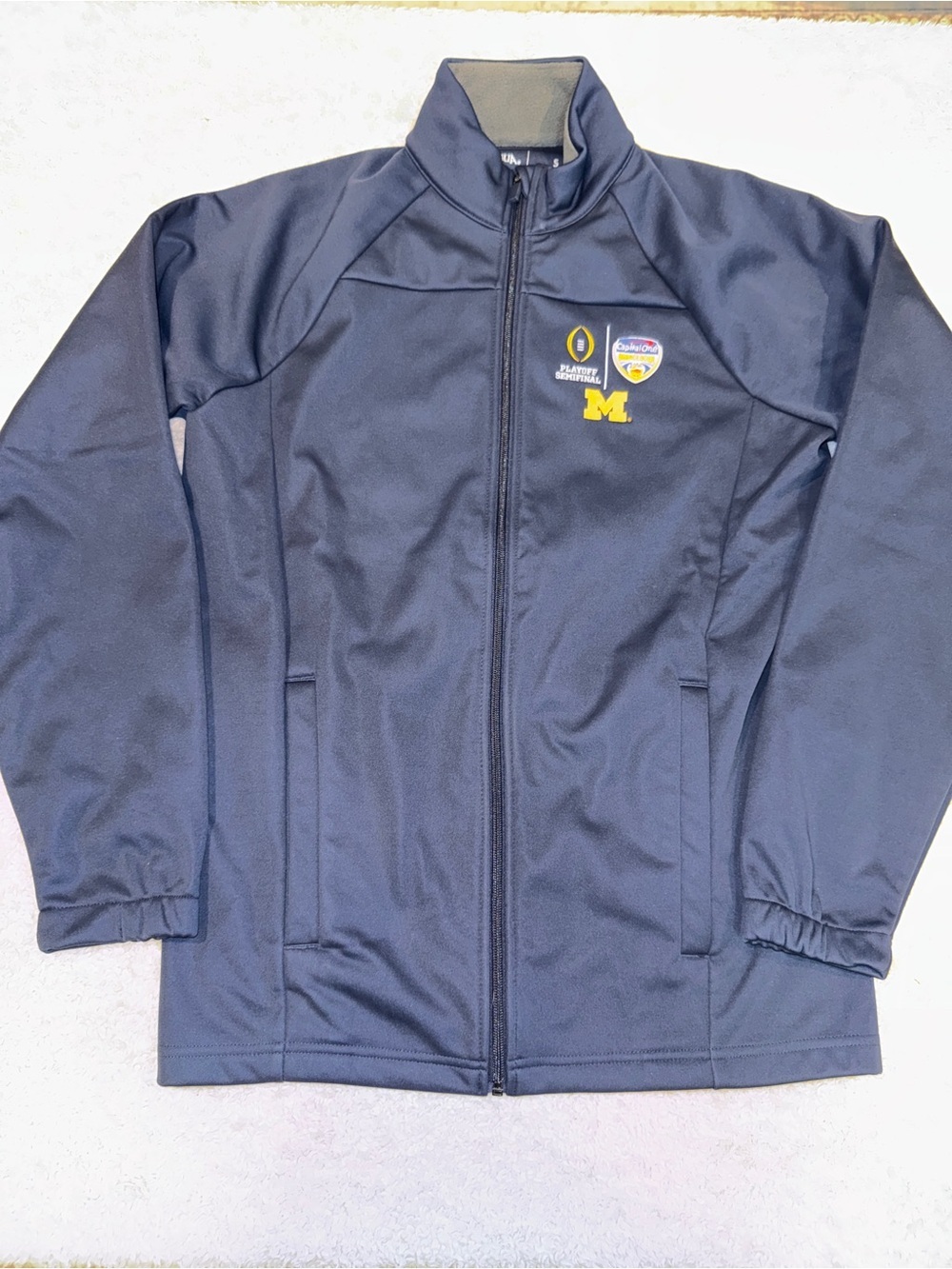 Antigua Navy and Yellow Varsity-Style Full-Zip Jacket